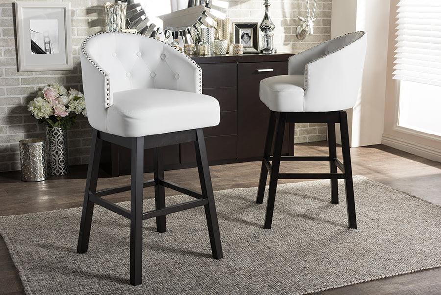 Wholesale Interiors Barstools - Avril Contemporary White Faux Leather Tufted Swivel Barstool (Set of 2)