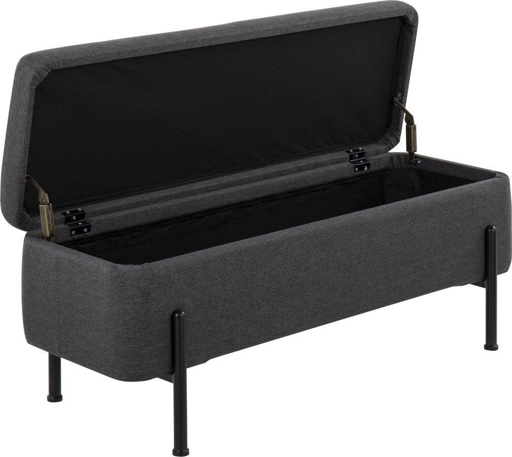 Lumisource Benches - Daniella Contemporary Storage Bench In Black Steel & Charcoal Fabric