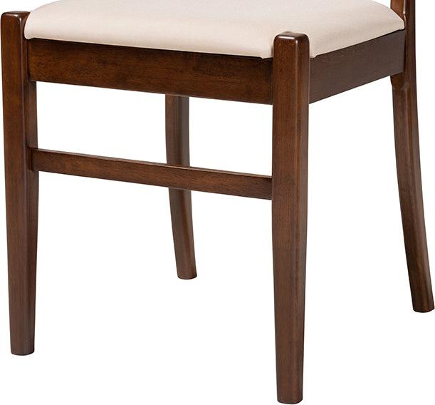 Wholesale Interiors Dining Chairs - Delphina Mid-Century Modern Cream Fabric And Brown Finished Wood 2-Piece Dining Chair Set