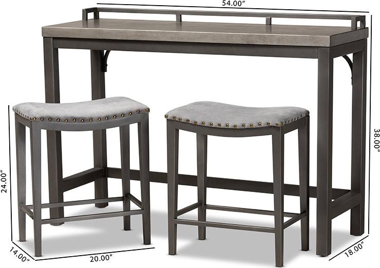 Wholesale Interiors Dining Sets - Noll Modern and Contemporary Grey Fabric Upholstered 3-Piece Multipurpose Metal Counter Table Set