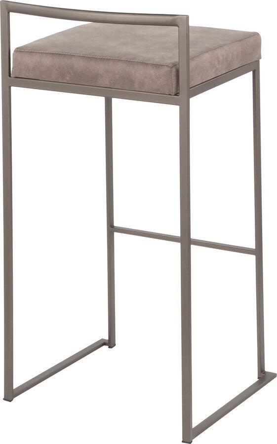 Lumisource Barstools - Fuji Industrial Stackable Barstool in Antique with Stone Cowboy Fabric Cushion - Set of 2