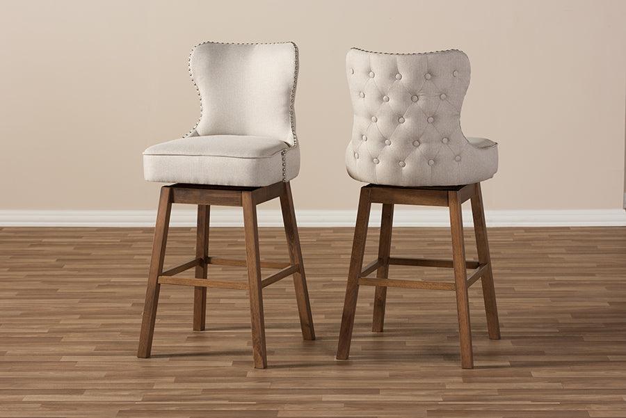 Wholesale Interiors Barstools - Gradisca Contemporary Brown & Light Beige Swivel Barstool (Set of 2)