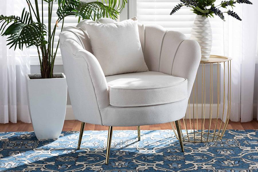 Wholesale Interiors Accent Chairs - Garson Glam and Luxe Beige Velvet Fabric Upholstered and Gold Metal Finished Accent Chair