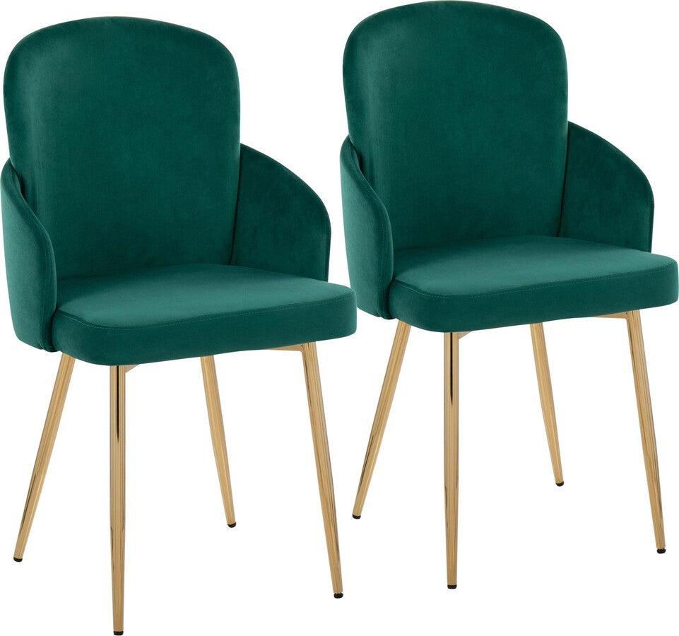 Lumisource Dining Chairs - Dahlia Contemporary Dining Chair In Gold Metal & Green Velvet With Gold Accent (Set of 2)
