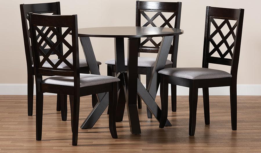 Wholesale Interiors Dining Sets - Adina Grey Fabric Upholstered and Dark Brown Finished Wood 5-Piece Dining Set