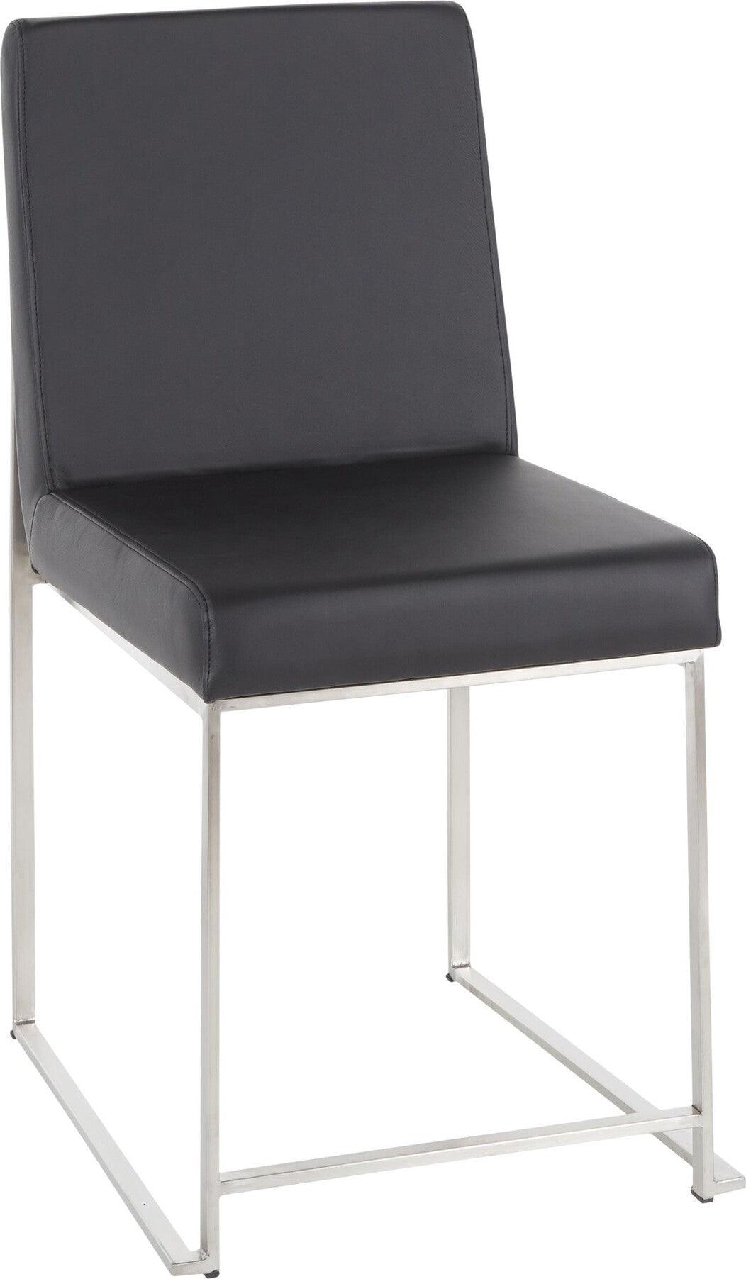 Lumisource Dining Chairs - High Back Fuji Contemporary Dining Chair in Stainless Steel and Black Faux Leather (Set of 2)