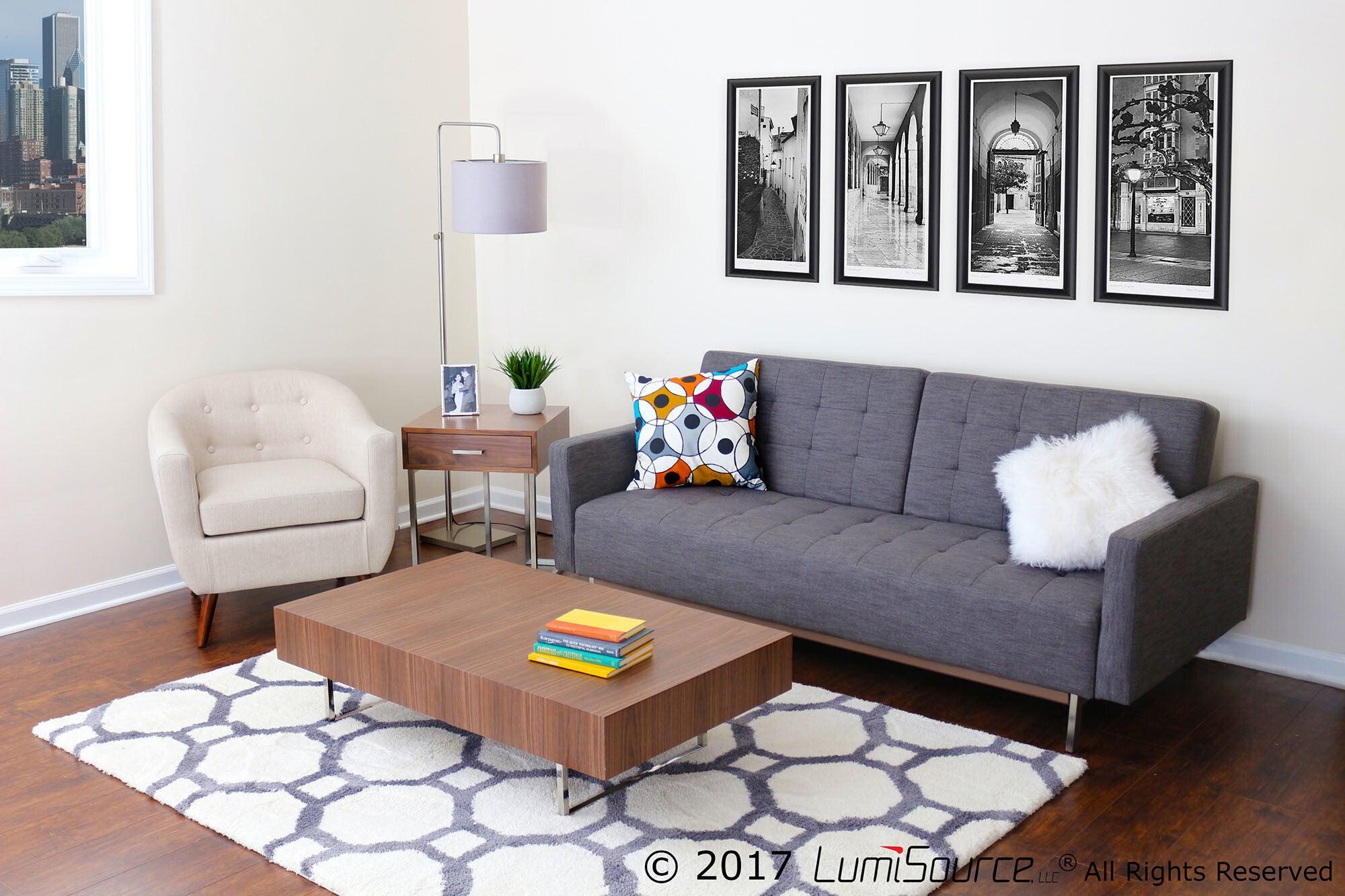 Lumisource Side & End Tables - Roman End Table Walnut & Stainless Steel Silver Frame