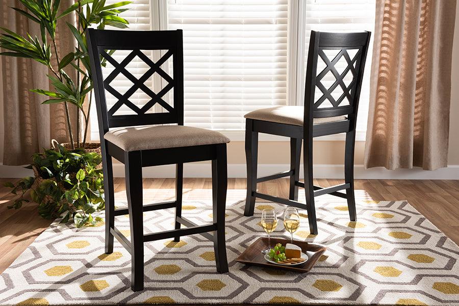 Wholesale Interiors Barstools - Alora Sand Fabric Upholstered Espresso Brown Finished 2-Piece Wood Counter Stool Set of 4