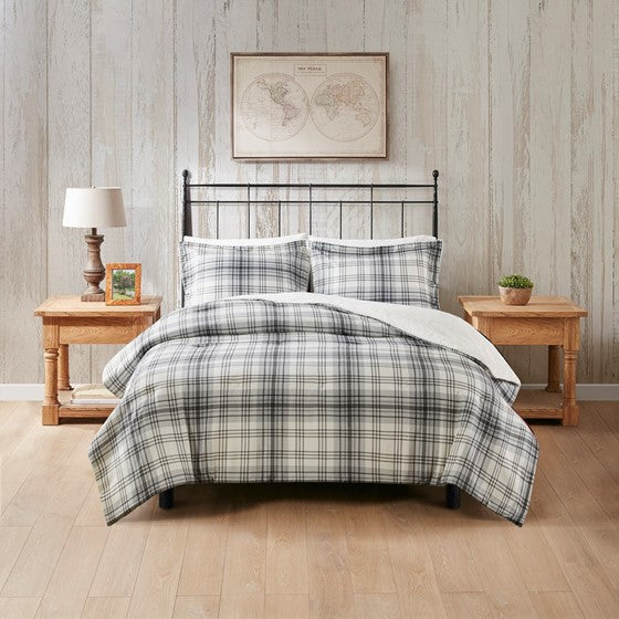 Olliix.com Comforters & Blankets - Faux Wool to Faux Fur Down Alternative Comforter Set Gray Plaid Cal King