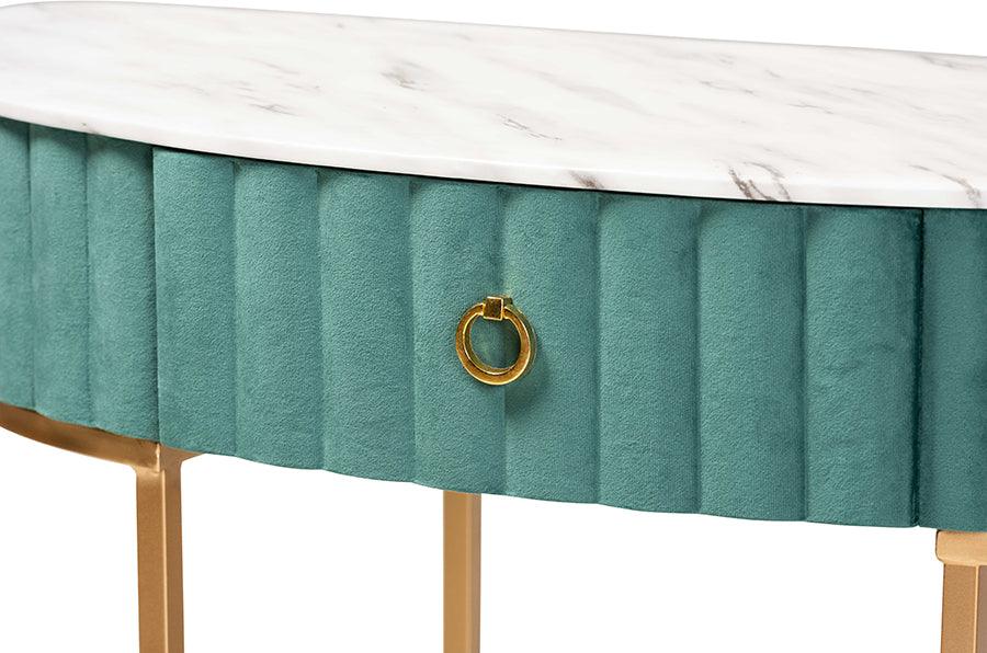 Wholesale Interiors Consoles - Beale Luxe and Glam and Brushed Gold Finished 1-Drawer Console Table with Faux Marble Tabletop