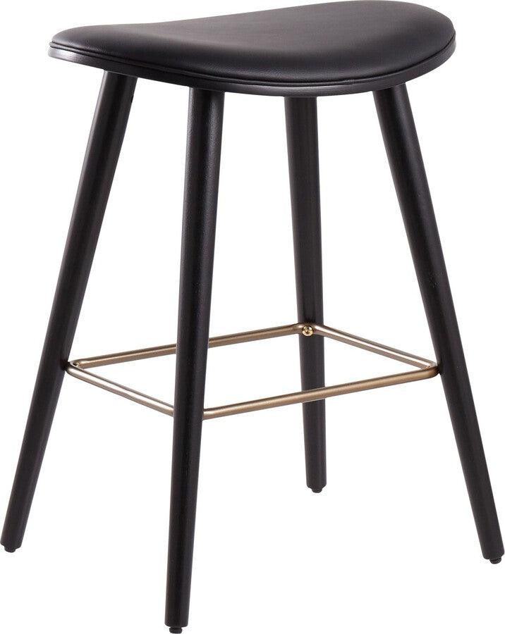 Lumisource Barstools - Saddle 26" Contemporary Counter Stool Black & Gold- Set of 2