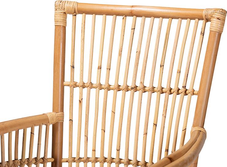 Wholesale Interiors Accent Chairs - Rose Modern Bohemian White Fabric Upholstered and Natural Brown Rattan Armchair