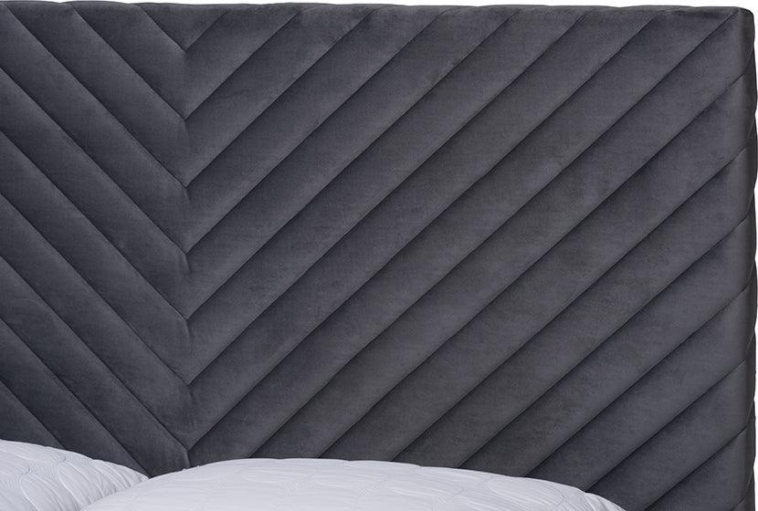 Wholesale Interiors Beds - Fabrico Glam and Luxe Grey Velvet Fabric Upholstered and Gold Metal Full Size Platform Bed