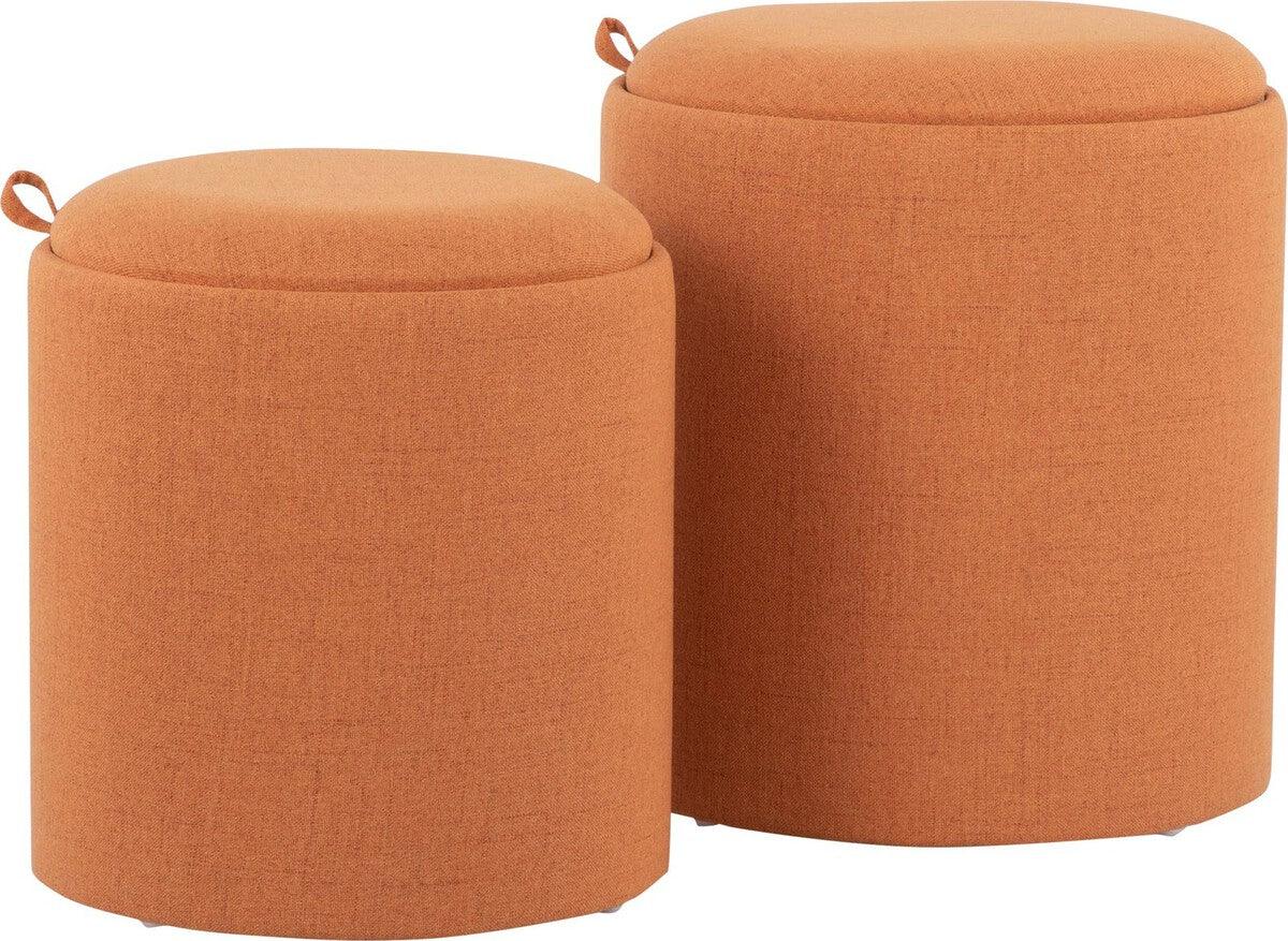 Lumisource Living Room Sets - Tray Contemporary Nesting Ottoman Set in Orange Fabric and Natural Wood