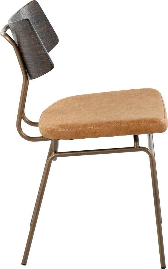 Lumisource Accent Chairs - Walker Chair In Antique Copper Metal, Mustard Yellow Faux Leather, & Walnut Wood (Set of 2)