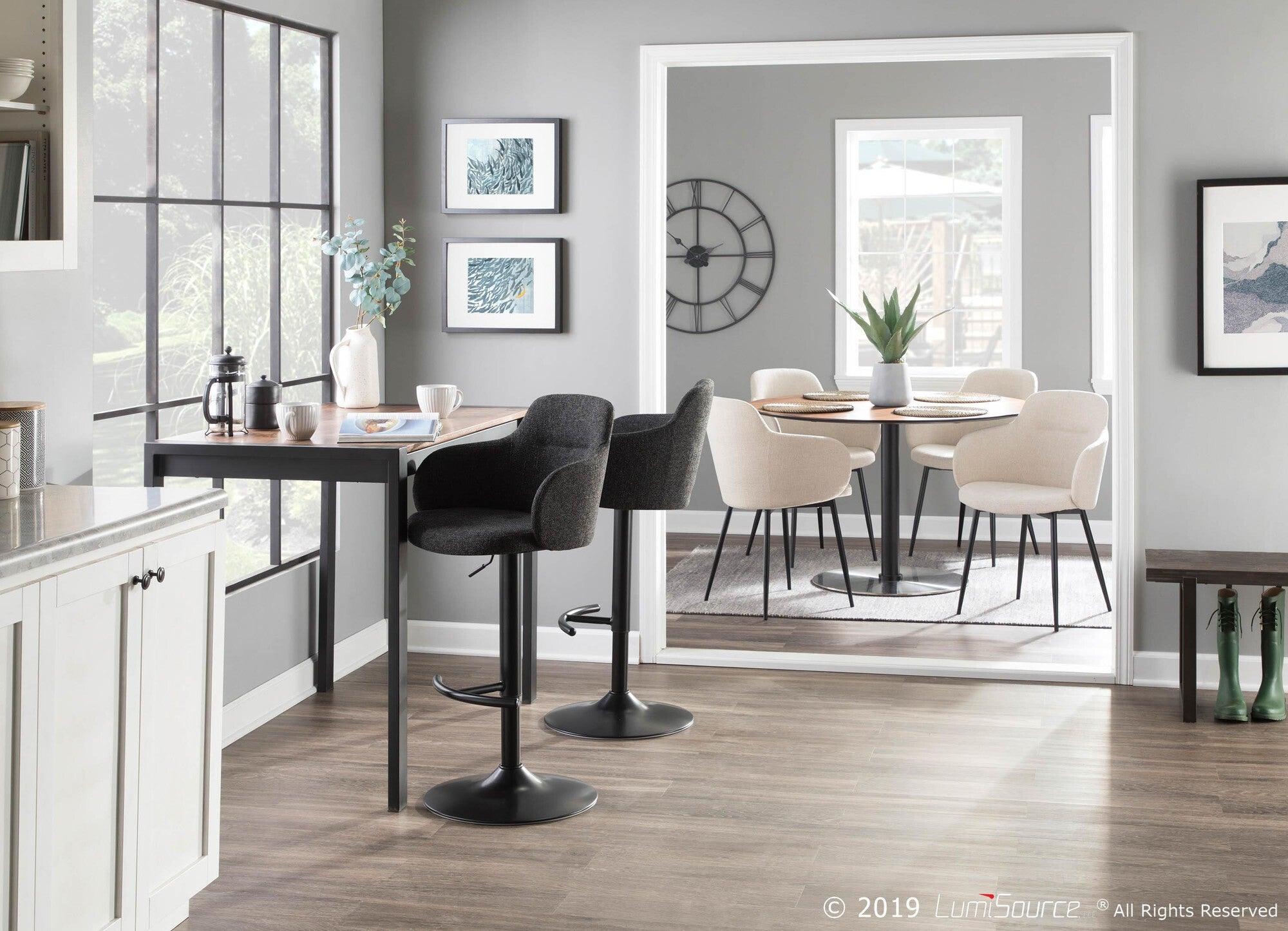 Lumisource Barstools - Boyne Industrial Upholstered Bar Stool in Black Metal and Dark Grey Fabric