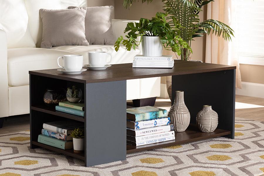 Wholesale Interiors Coffee Tables - Thornton Two-Tone Walnut Brown and Grey Finished Wood Storage Coffee Table