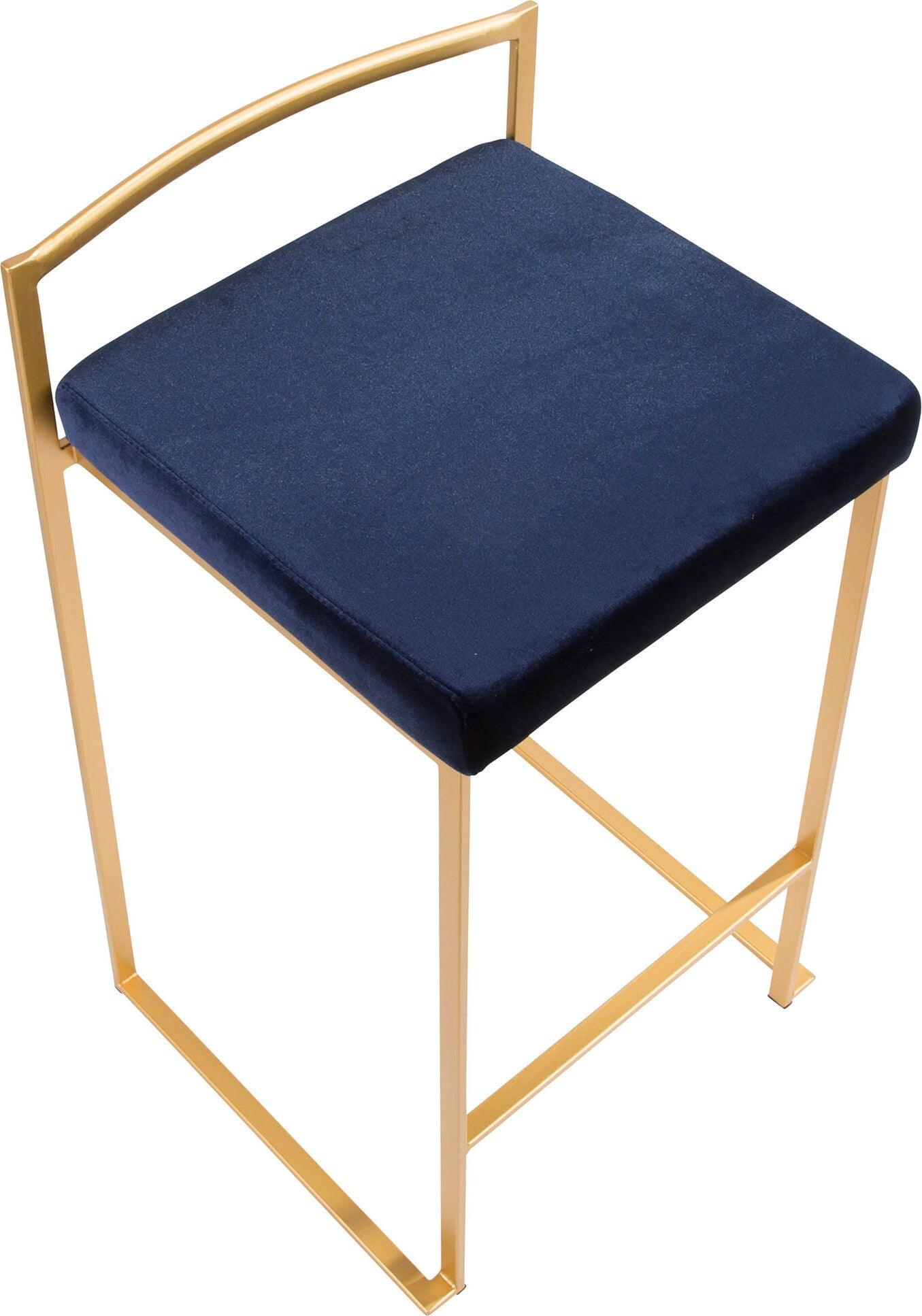 Lumisource Barstools - Fuji Stacker Counter Stool (Set of 2) Gold & Blue