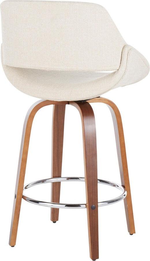 Lumisource Barstools - Fabrico Mid-Century Modern Counter Stool in Walnut & Cream Fabric - (Set of 2)