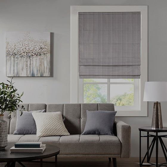 Olliix.com Curtains - Basketweave Total Blackout Roman Shade Grey