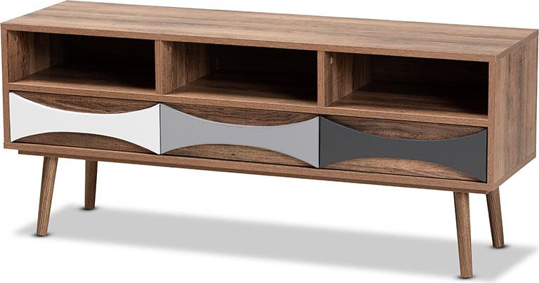 Wholesale Interiors TV & Media Units - Leane Modern and Contemporary Natural Brown and Multi-Colored Wood 3-Drawer TV Stand