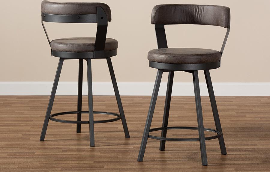 Wholesale Interiors Barstools - Arcene Rustic And Industrial Grey Fabric Upholstered 2-Piece Counter Stool Set