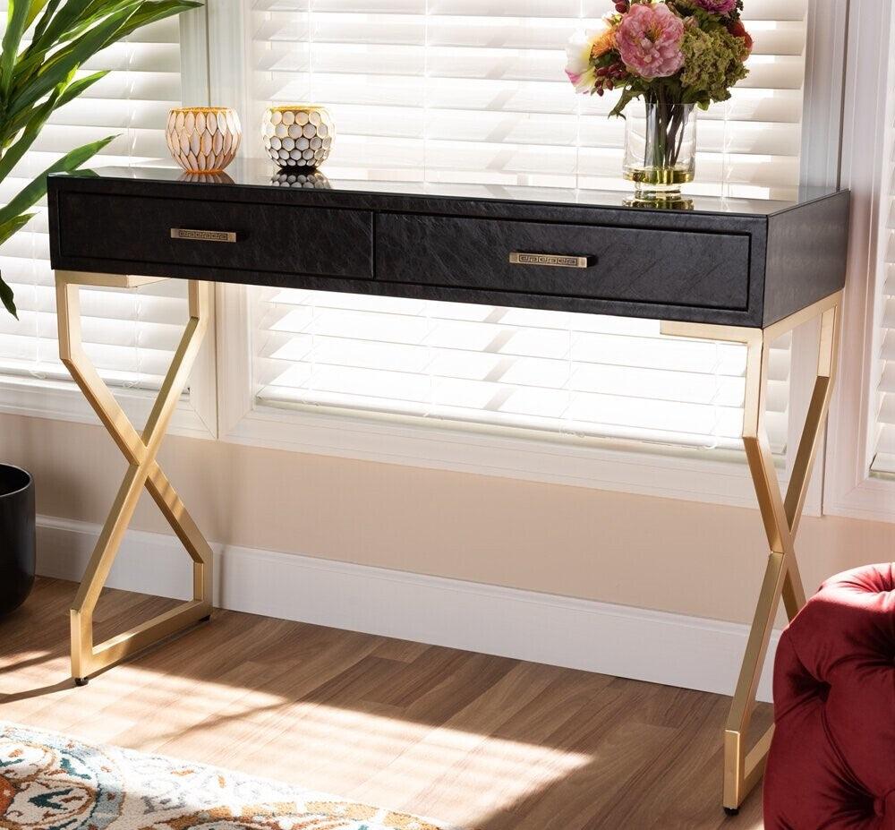 Wholesale Interiors Consoles - Carville Console Table Dark Brown & Gold
