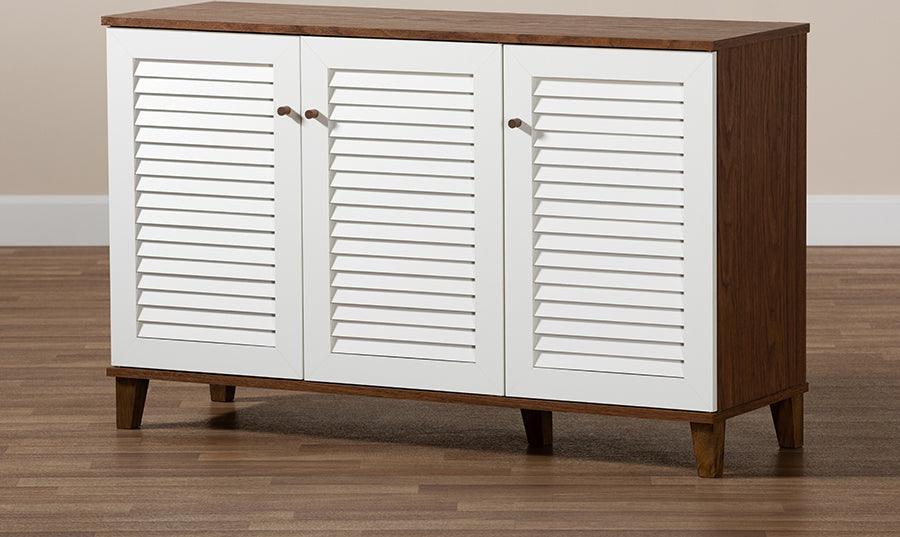 Wholesale Interiors Shoe Storage - Coolidge Modern and Contemporary Walnut Finished 8-Shelf Wood Shoe Storage Cabinet