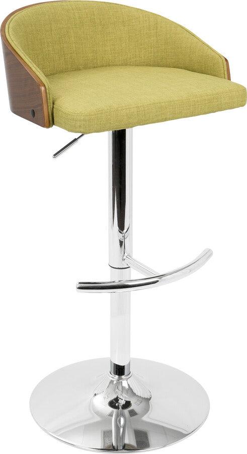 Lumisource Barstools - Shiraz Mid-Century Modern Adjustable Barstool in Walnut and Green