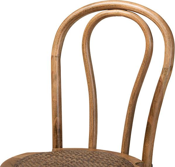 Wholesale Interiors Dining Chairs - Dacian Mid-Century Brown Woven Rattan and Walnut Brown Wood 2-Piece Dining Chair Set