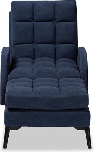 Wholesale Interiors Living Room Sets - Belden Modern Blue Velvet and Black Metal 2-Piece Recliner Chair and Ottoman Set
