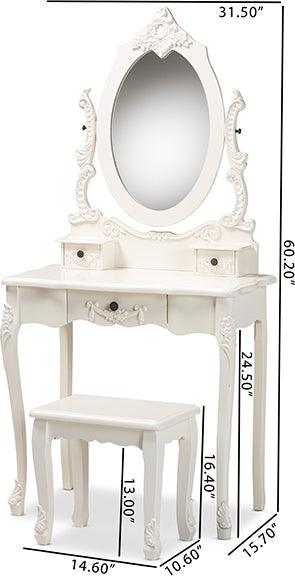 Wholesale Interiors Bedroom Vanity - Macsen Classic and Traditional White Finished Wood 2-Piece Vanity Set with Adjustable Mirror