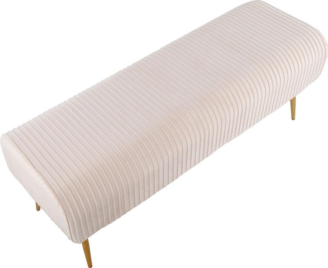 Lumisource Benches - Marla Glam Pleated Bench in Gold Steel and Cream Velvet