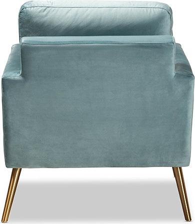 Wholesale Interiors Accent Chairs - Leland Glam and Luxe Light Blue Velvet Fabric Upholstered and Gold Finished Armchair