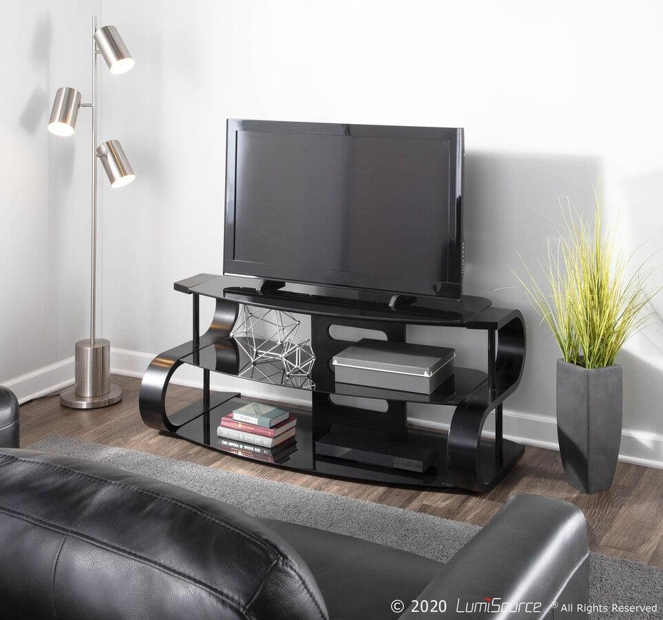 Lumisource TV & Media Units - Metro 120 Contemporary TV Stand in Black Wood and Black Glass
