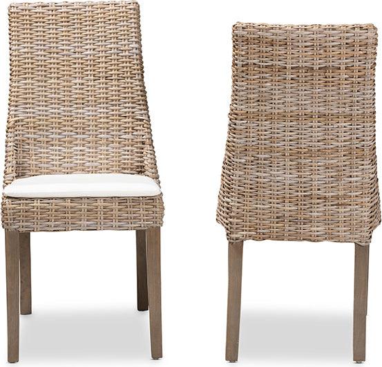 Wholesale Interiors Dining Chairs - Toby Modern Bohemian Grey Rattan 2-Piece Dining Chair Set