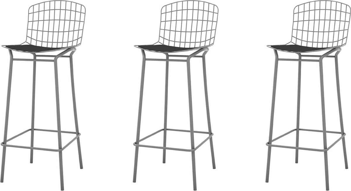Manhattan Comfort Barstools - Madeline 41.73" Barstool, Set of 3 with Seat Cushion in Charcoal Grey and Black