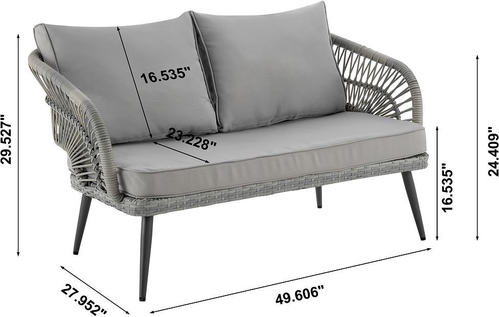 Manhattan Comfort Outdoor Conversation Sets - Riviera Patio 4- Person Conversation Set with Coffee Table with Grey Cushions