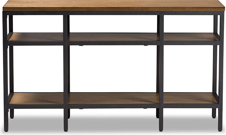 Wholesale Interiors Consoles - Caribou Rustic Industrial Style Oak Brown Finished Wood and Black Finished Metal Console Table