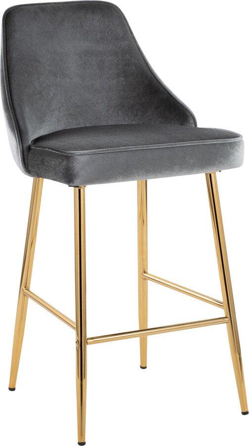 Lumisource Barstools - Marcel 25" /Glam Fixed-Height Counter Stool In Gold Metal & Blue Velvet (Set of 2)