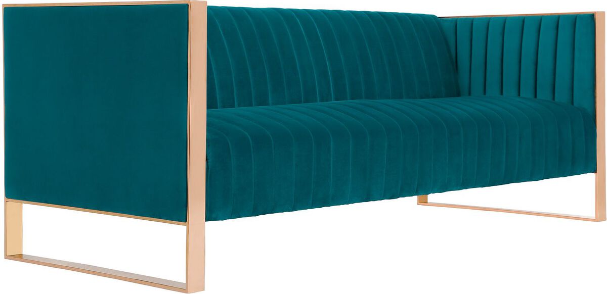 Manhattan Comfort Sofas & Couches - Trillium 83.07 in. Aqua Blue and Rose Gold 3-Seat Sofa