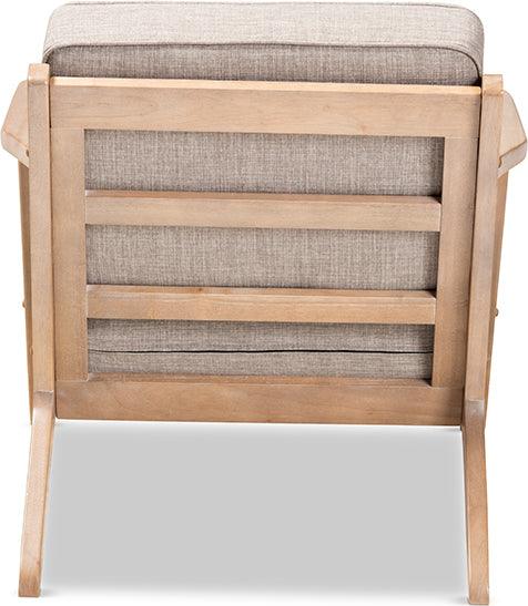 Wholesale Interiors Accent Chairs - Sigrid Mid-Century Modern Light Grey Fabric Upholstered Antique Oak Finished Wood Armchair