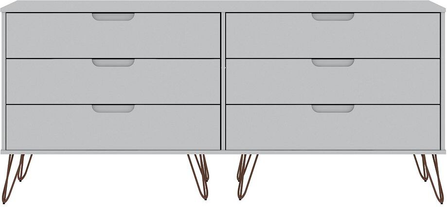 Manhattan Comfort Dressers - Rockefeller 6-Drawer Double Low Dresser with Metal Legs in White
