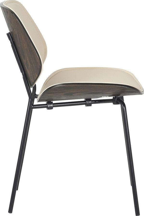 Lumisource Accent Chairs - Industrial Lombardi Chair In Black Metal & Cream Faux Leather With Dark Walnut Wood Accent