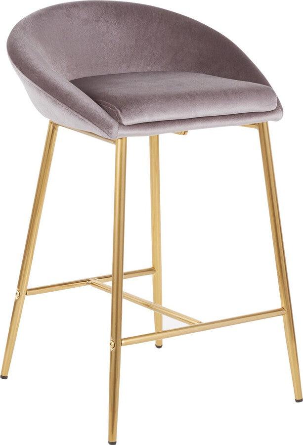 Lumisource Barstools - Matisse Glam 26" Counter Stool with Gold Frame and Silver Velvet - Set of 2