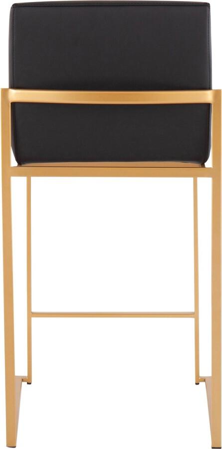 Lumisource Barstools - Fuji High Back Counter Stool In Gold Steel & Black Faux Leather (Set of 2)