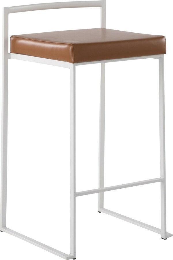 Lumisource Barstools - Fuji Contemporary Stackable Counter Stool in White with Camel Faux Leather Cushion - Set of 2