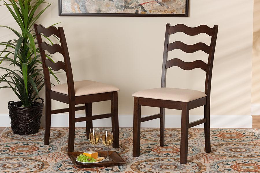 Wholesale Interiors Dining Chairs - Amara Mid-Century Modern Cream Fabric and Dark Brown Finished Wood 2-Piece Dining Chair Set