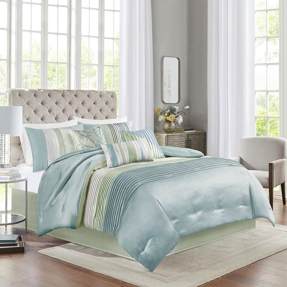 Olliix.com Comforters & Blankets - 7 Piece Comforter Set Green Cal King