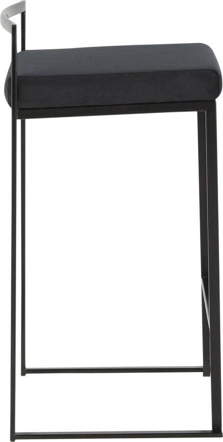 Lumisource Barstools - Fuji Contemporary Stackable Counter Stool in Black with Black Velvet Cushion - Set of 2